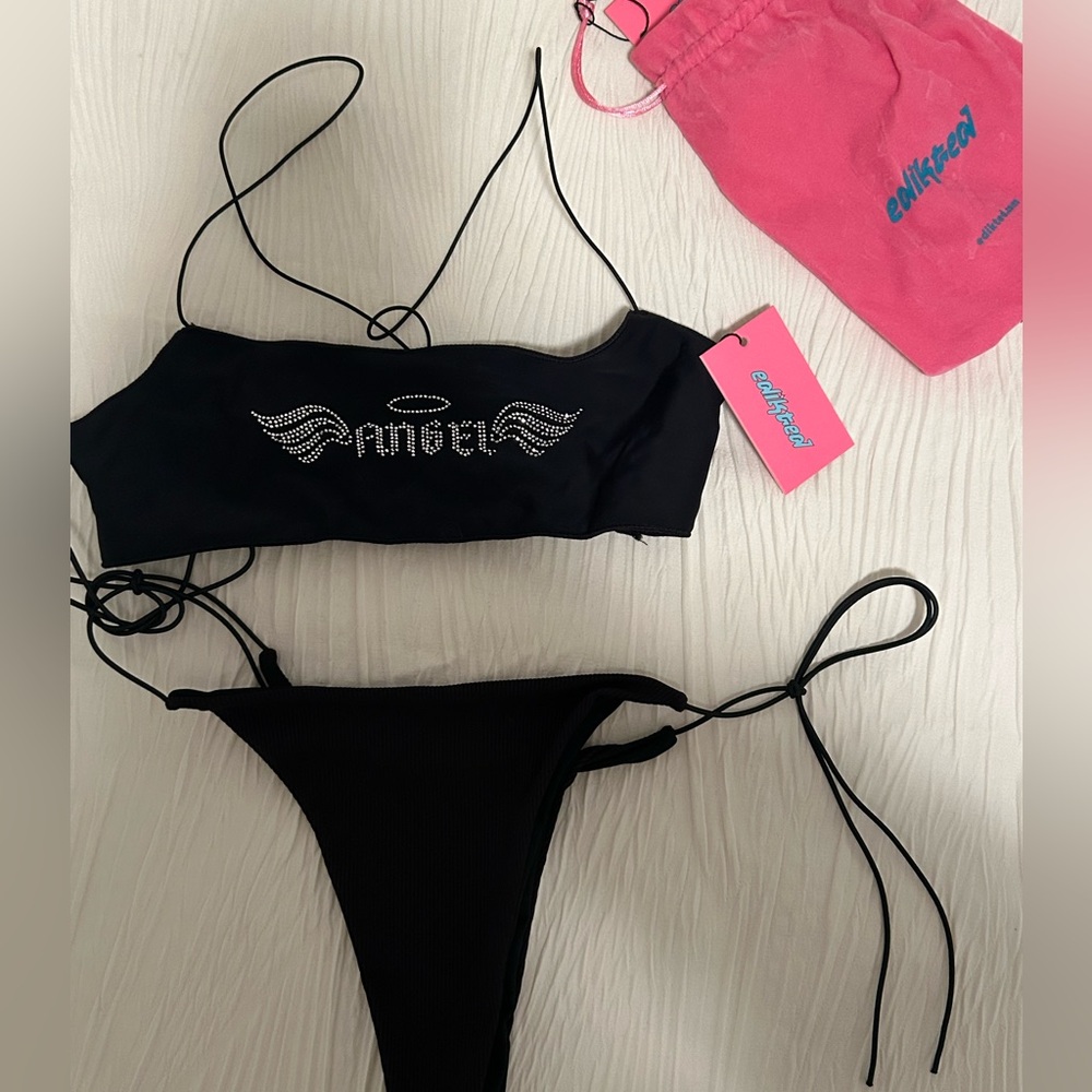 Angel Rhinestone Bikini Black - Picture 3 of 4